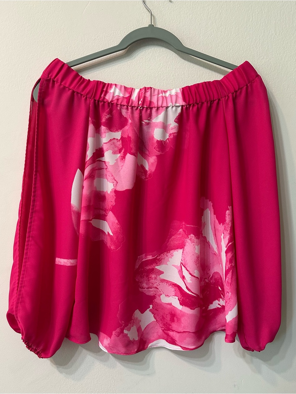 INC International Concepts Magenta Floral Off-The-Shoulder Split Sleeve Blouse S